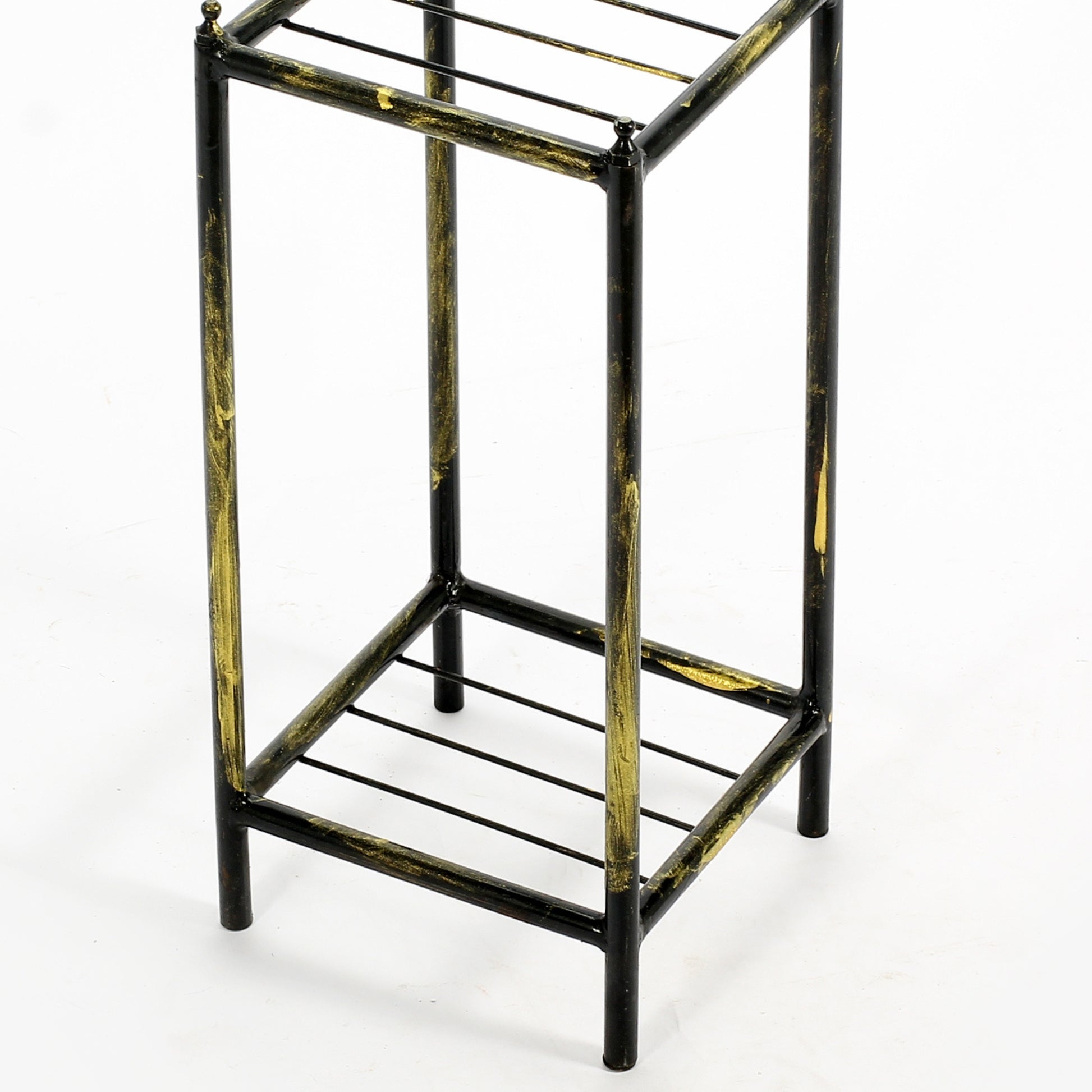 17" Gray Stone Slab 2 Tier Small Square Black Gold Cast Metal Plant Stand Multicolor Metal