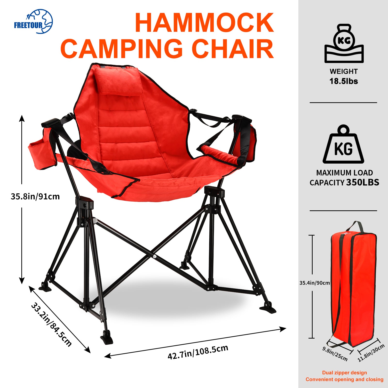 Hammock Camping Chair Folding 350 Lbs Foldable Portable Rocking Chairs For Adults Outside Swinging Camp With Stand Lawn Garden Hanging Outdoor Red Iron