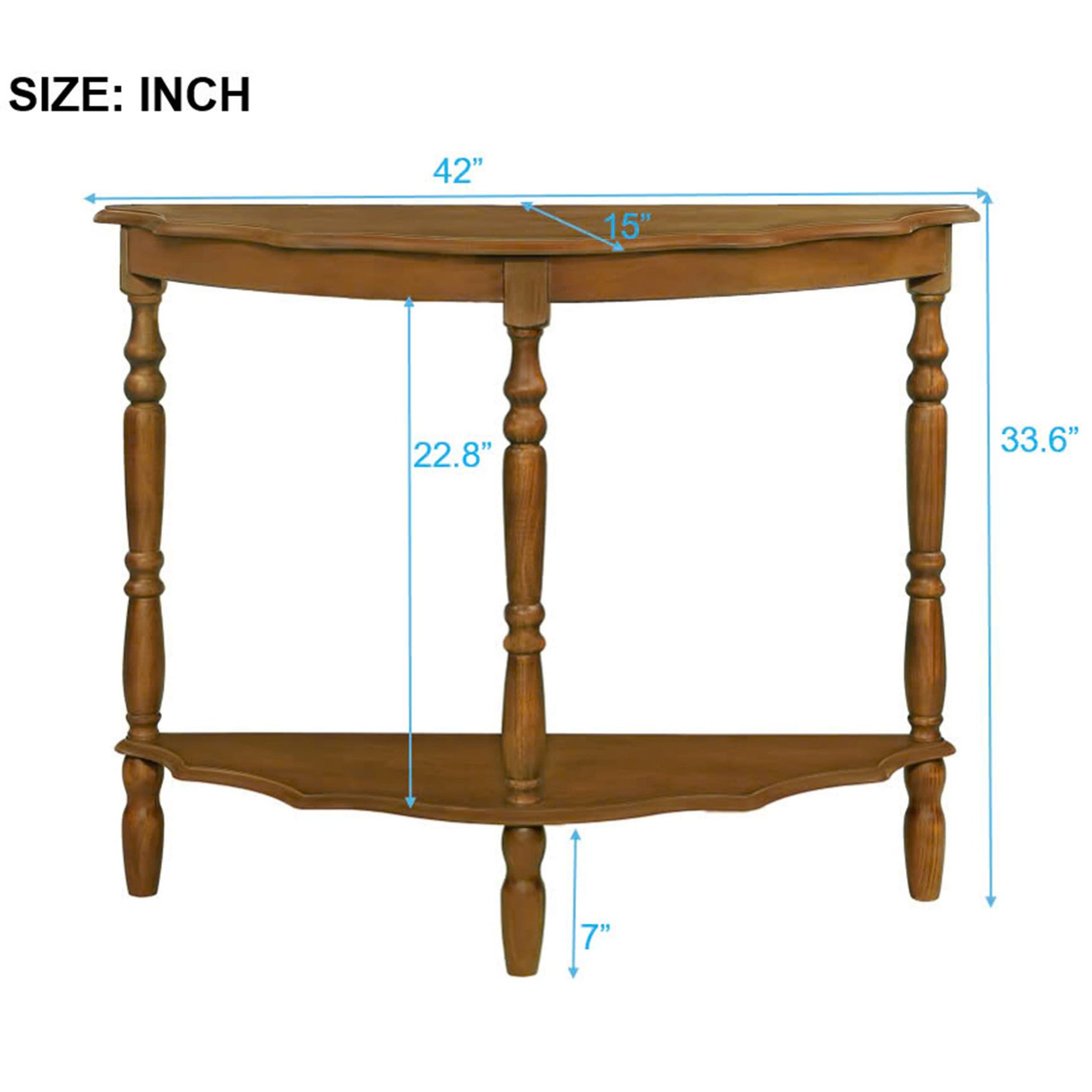 42'' Retro Circular Curved Half Moon Console Table With Cloud Design Top And Open Shelf Solid Wood Frame And Legs, Brown Brown Primary Living Space Retro Pine