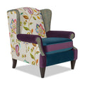 Anya Boho Chic Wingback Accent Arm Chair, Floral & Leopard, Blue Teal & Purple Velvet Teal Multi Foam Fabric