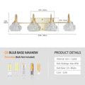 Modern Crystal Bathroom Vanity Light, 4 Light Golden Wall Sconce With Clear Glass Shade, Elegant Wall Mount Lighting For Bathroom, Powder Room, Or Vanity Mirror No Bulbs Golden Crystal Iron