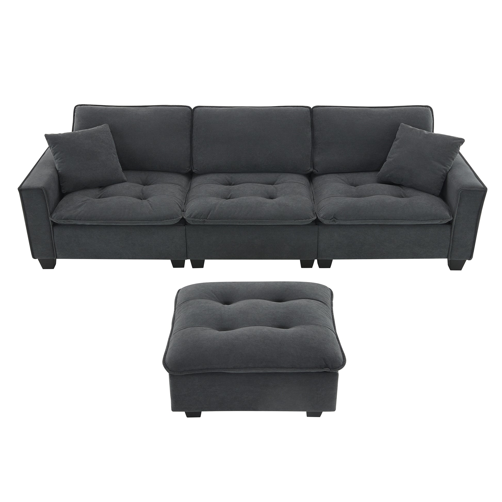 100*59" Modern Convertible Sectional Sofa,L Shaped Reversible Couch Set With Free Pillows,4 Seat Suede Velvet Sleeper Sofa With Ottoman For Living Room,Apartment,Office,3 Colors Dark Gray Suede 4 Seat