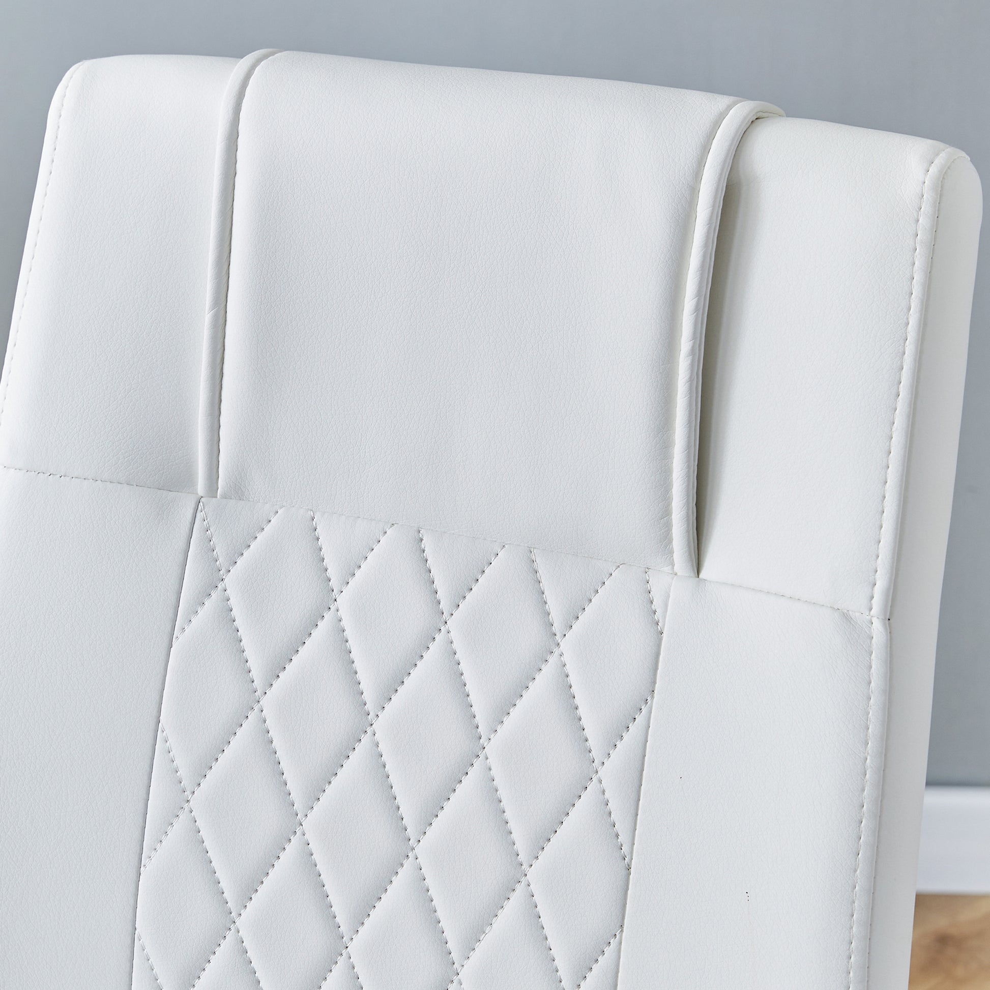 Table And Chair Set.Modern Rectangular Glass Dining Table With A Tempered Glass Tabletop And Silver Metal Legs, Paired With Multiple Chairs Designed With Pu Cushions And Silver Metal Legs. Silver White Seats 6 Tempered Glass