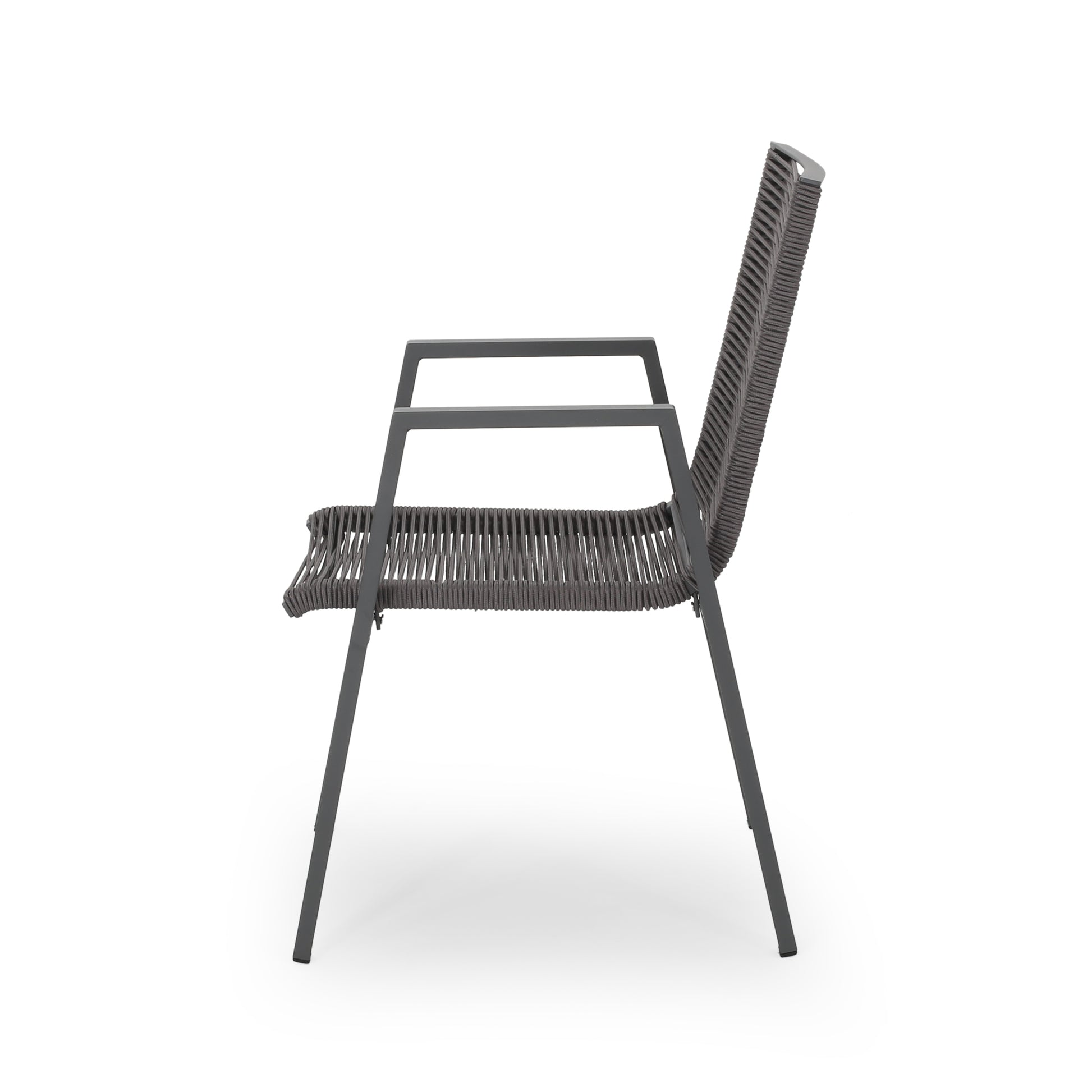 Outdoor Modern Aluminum Dining Chair With Rope Seat Set Of 2 , Gray And Dark Gray Dark Grey Aluminium