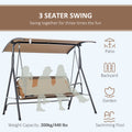 Outsunny 3 Person Porch Swing With Stand, Outdoor Swing For Patio Porch With Adjustable Tilt Canopy And Comfortable Swing Bench Style Seat, Steel Frame, Brown Brown Plastic