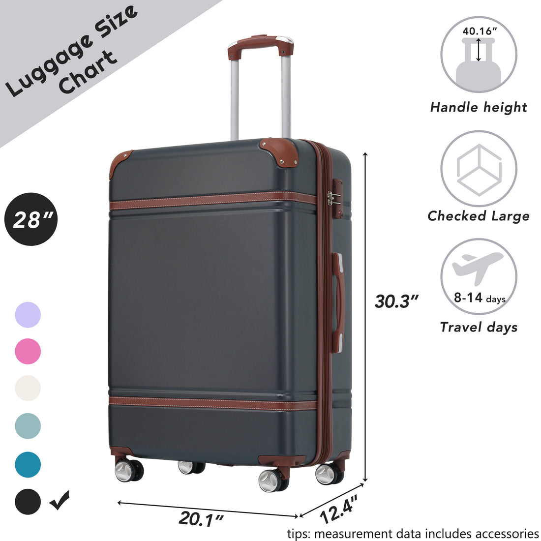 Hardshell Luggage With Tsa Lock28" Expandable Lightweight Suitcase With Spinner Wheels, Single Vintage Luggage,Black Black Abs