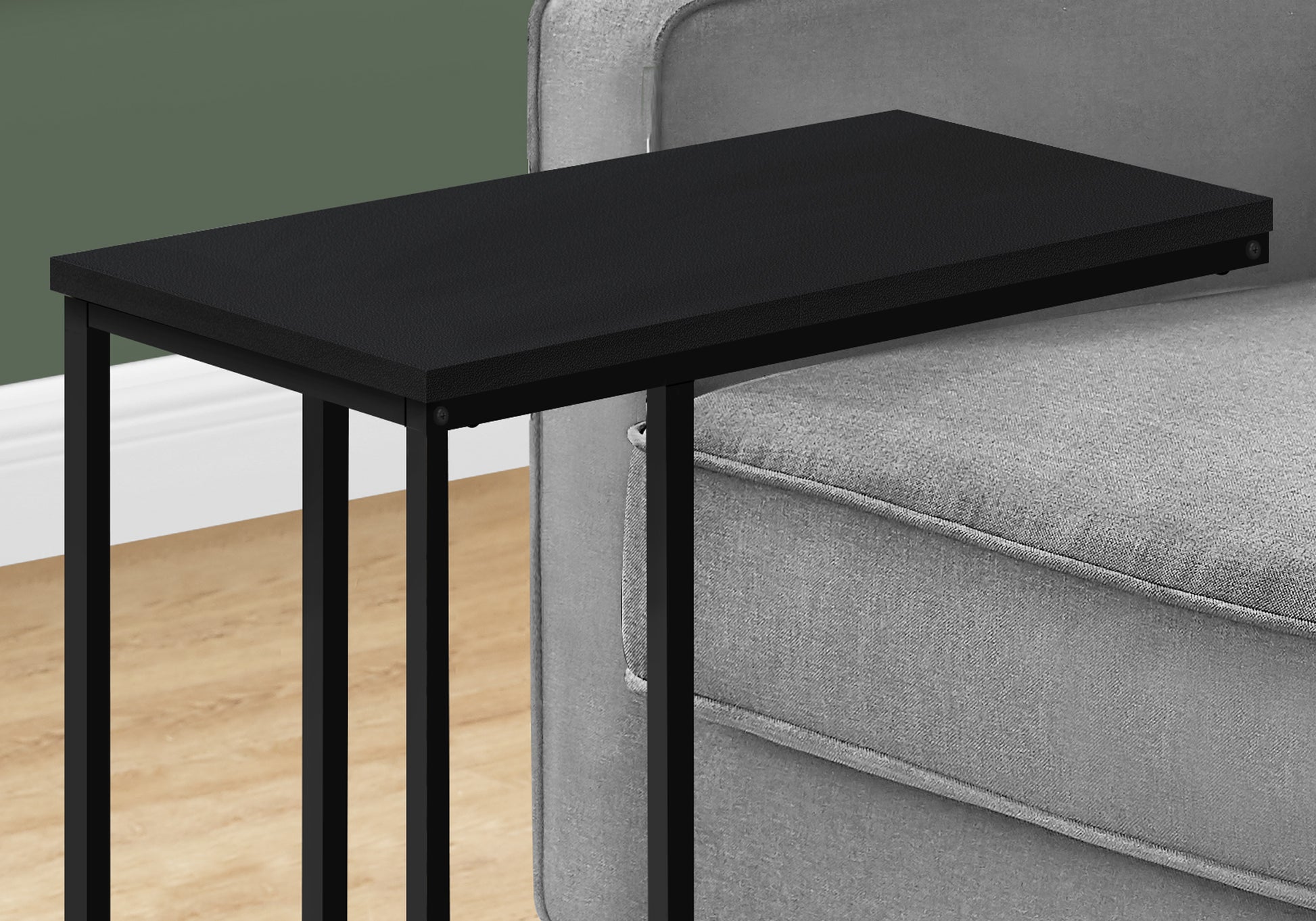 Accent Table, C Shaped, End, Side, Snack, Living Room, Bedroom, Black Laminate, Black Metal, Contemporary, Modern Black Particle Board