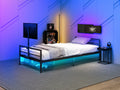 Gaming Bed With Rotating Tv Mount And Metal Mesh Frame,Vented Console Storage, Iron Bed With Led Twin Black Modern Iron