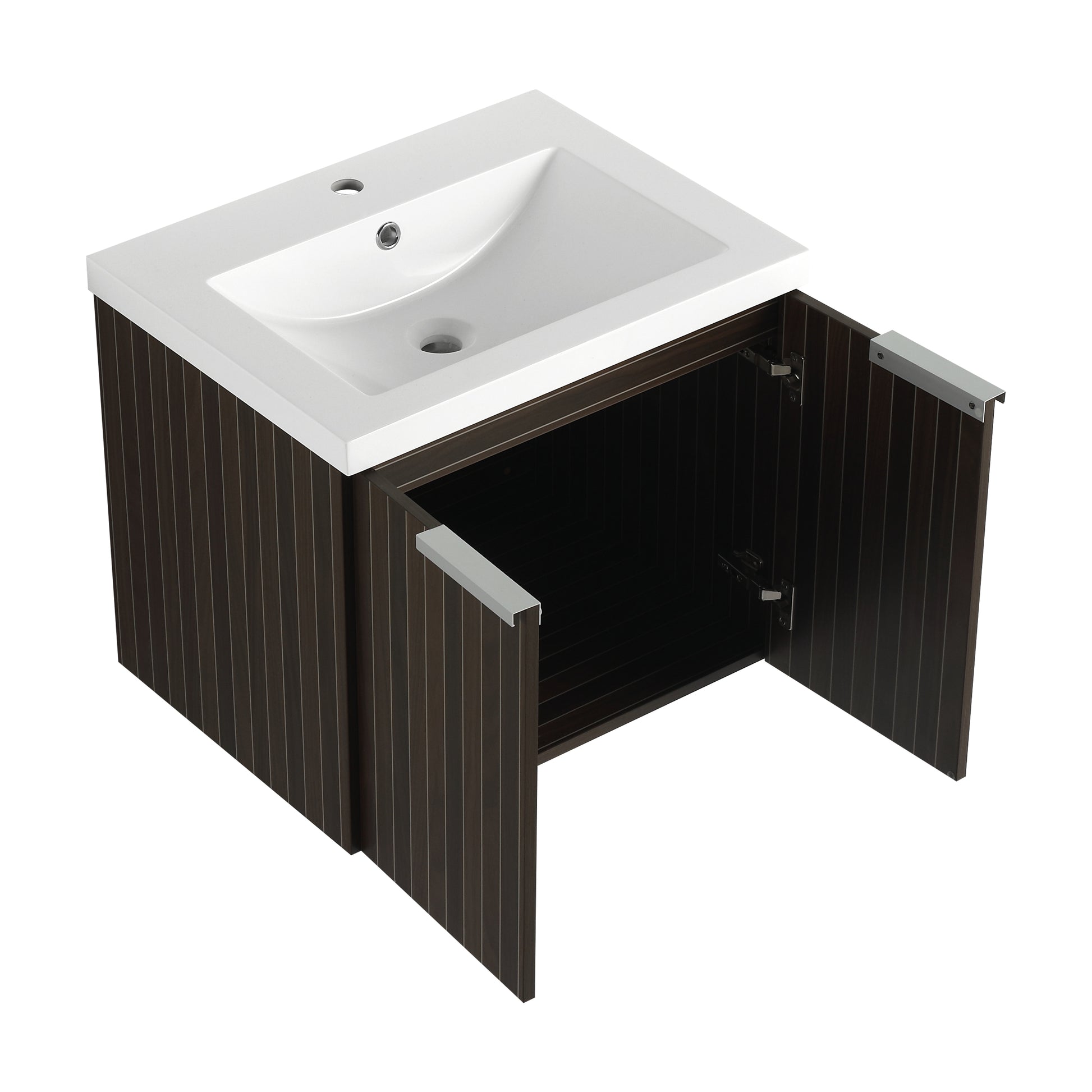 60 Inch Soft Close Doors Bathroom Vanity With Sink, A Small Storage Shelves, 24" And 12" Combination Cabinet, Kd Packing Silver Brown Stripe Bathroom Modern Plywood