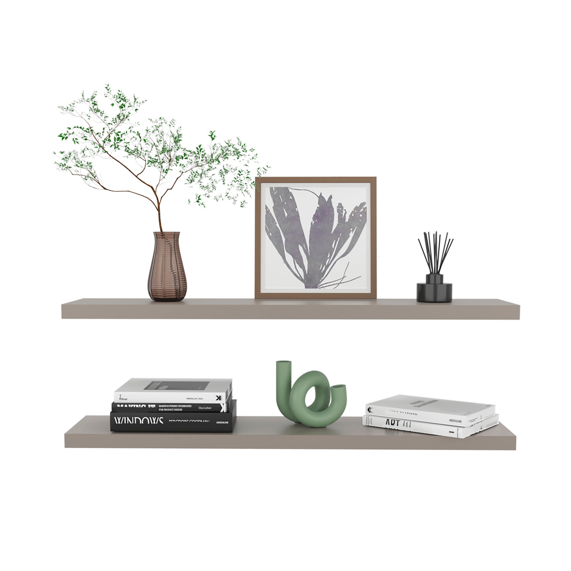 Ecco 47" Wide Floating Shelves Set Of 2, Shelves For Wall Decor For Bedroom, Bathroom Storage Shelves, Book Shelves For Living Room 2 Or Less Taupe Horizontal Primary Living Space Open Back Modern