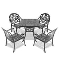 Cushions In Random Colors 5 Piece Set Of Cast Aluminum Patio Furniture With Cushions Yes Dining Set Black Seats 4 Rust Resistant Frame Water Resistant Cushion Garden & Outdoor Complete Patio Sets Aluminium