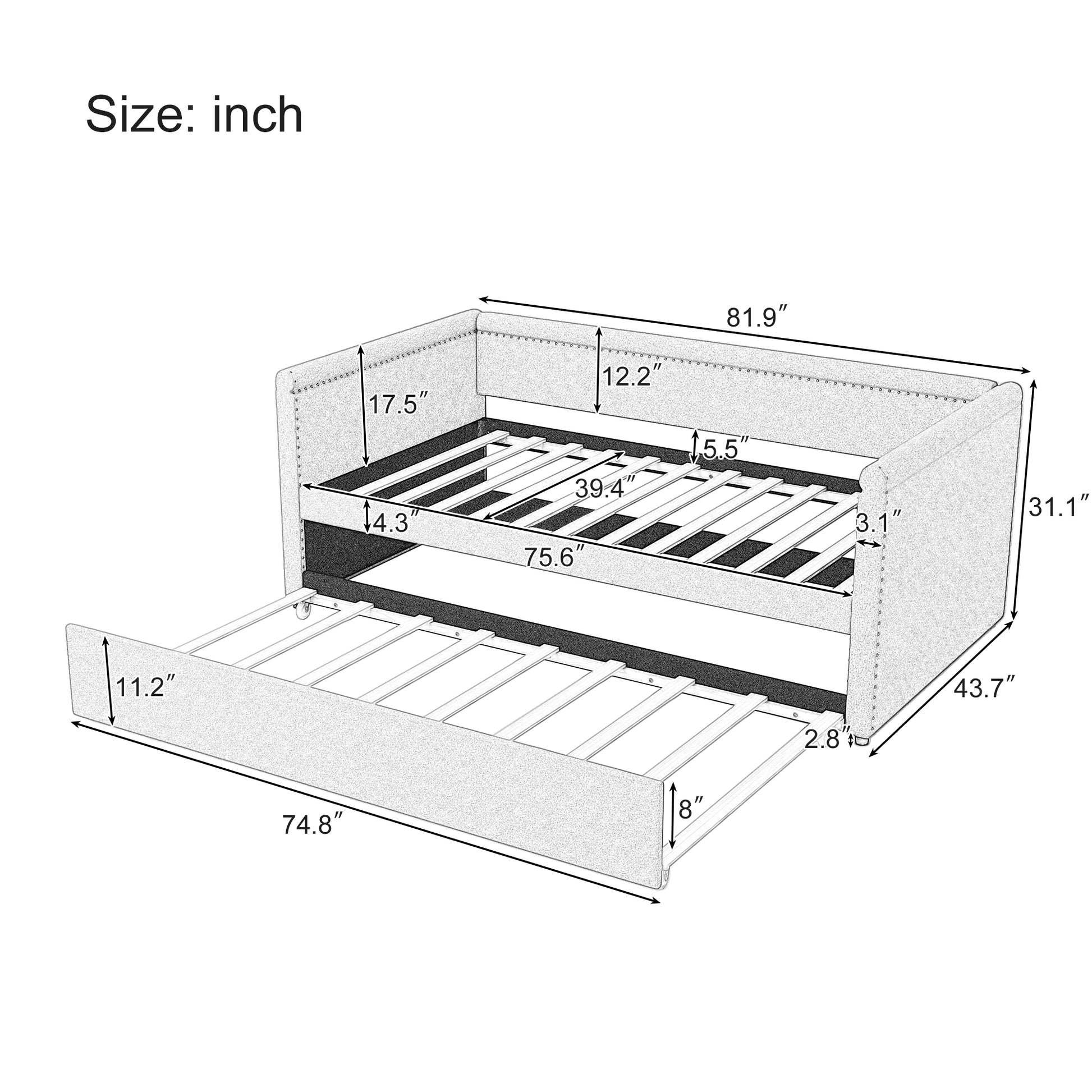 Modern Style Twin Size Upholstered Daybed With Trundle For Guest Room, Small Bedroom, Study Room, Beige Box Spring Not Required Twin Beige Wood Bedroom Traditional Daybeds Linen Upholstered