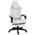 Vinsetto High Back Pu Leather Gaming Chair, Racing Computer Chair With Swivel Wheels, Retractable Footrest, Headrest, Lumbar Support, And Armrest, White And Pink White Faux Leather