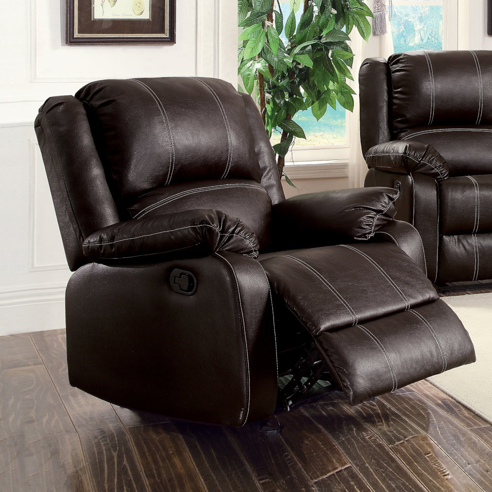 Zuriel Motion Rocker Recliner, Brown Synthetic Leather Lv52282 Brown Upholstered