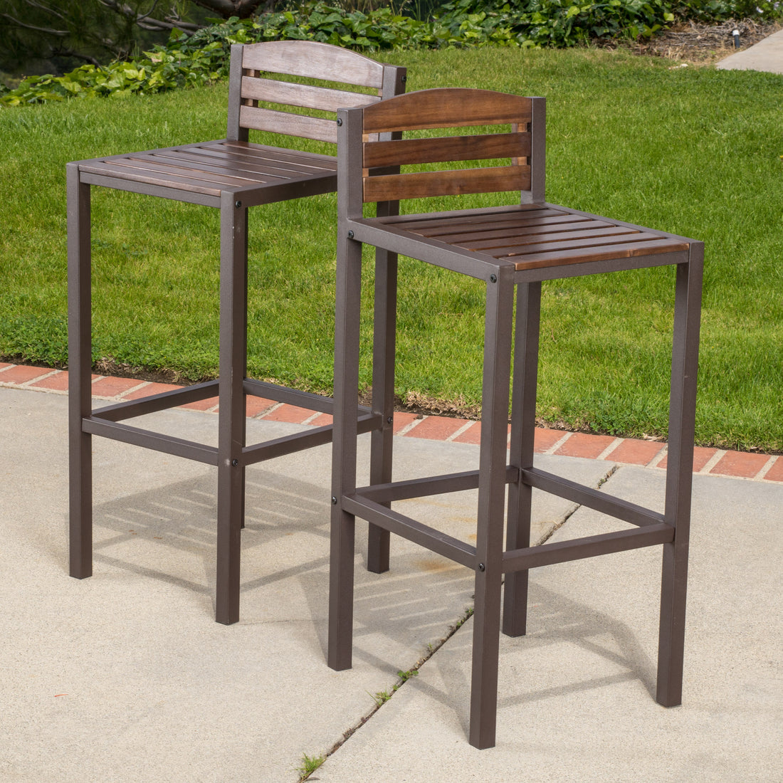 Milos Outdoor Acacia Wood Barstool Set Of 2 Dark Brown Acacia Wood