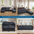 Convertible Sectional Sofa With Storage Seat 6 Seat Sofa With Reversible Chaise U Shaped Sectional Couch For Living Room,Dark Grey Black Fabric 6 Seat