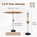 7.5Ft Patio Umbrella, Outdoor Table Umbrella With Push Button Tilt And Crank, Uv Protection Waterproof Market Sun Umbrella With 6 Sturdy Ribs For Garden, Deck, Backyard, Pool Beige Beige Round Uv Resistant Umbrellas Aluminium