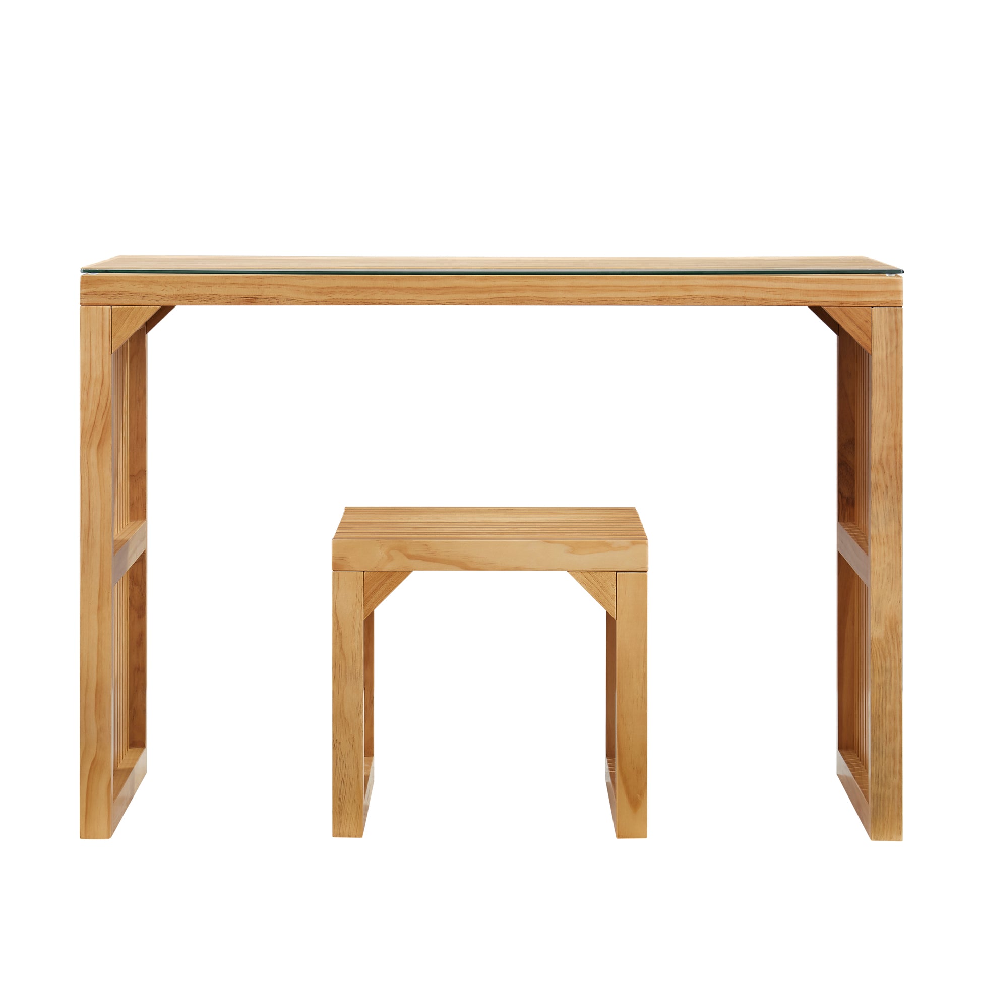 Pine Dining Bench And Table, Indoor Wood Bench For Entryway,Living Room,Kitchen And Bedroom Table And Bench Set Nature, Bench & Table Small Tempered Glass Included Natural Pine