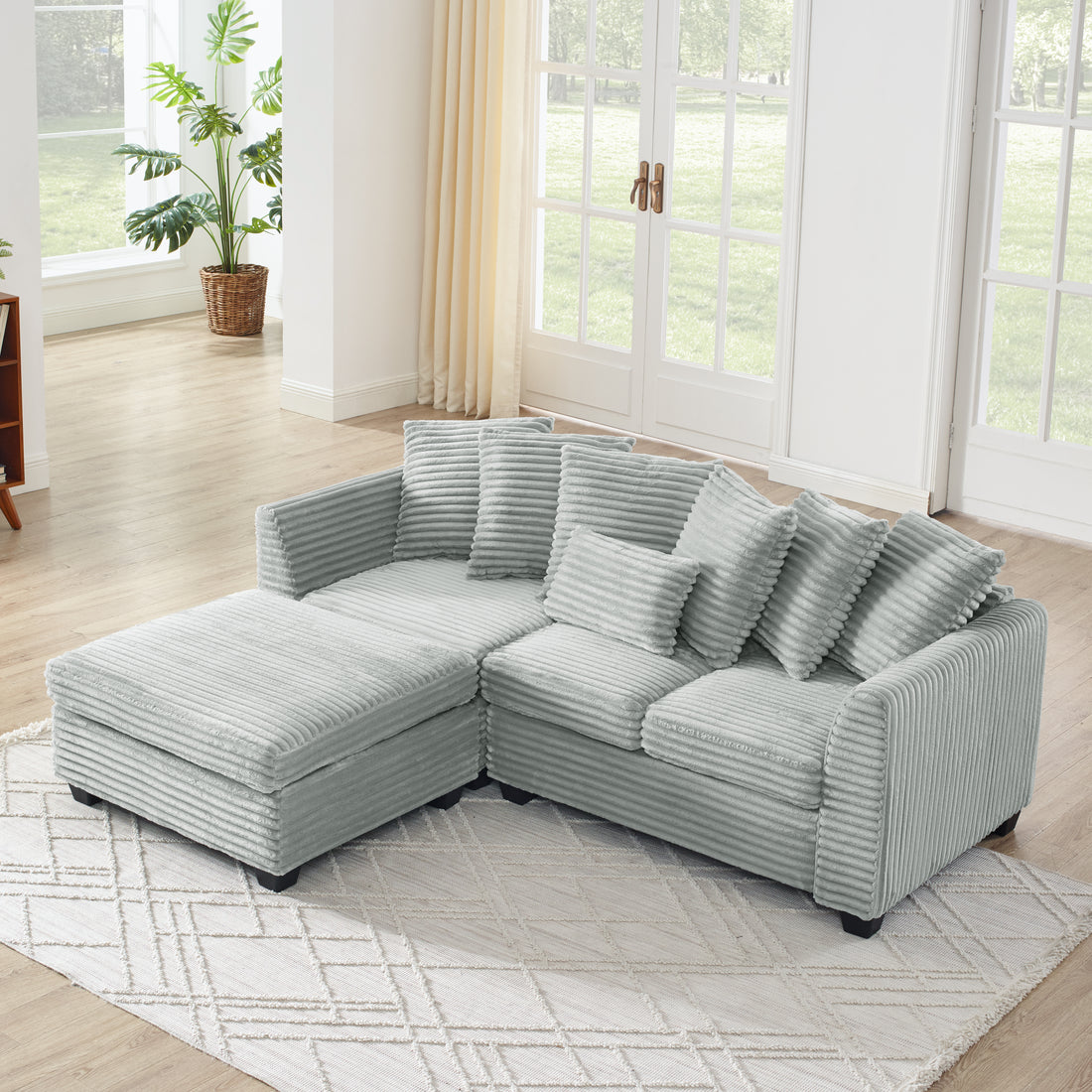 Corduroy Tufted Upholstered Sleeper Sectional Sofa, L Shaped Modular Convertible Sofagy Full Gray Corduroy