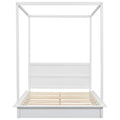 Full Size Wood Led Canopy Bed ,Canopy Platform Bed With Support Slats, No Box Spring Needed, White Full White Plywood