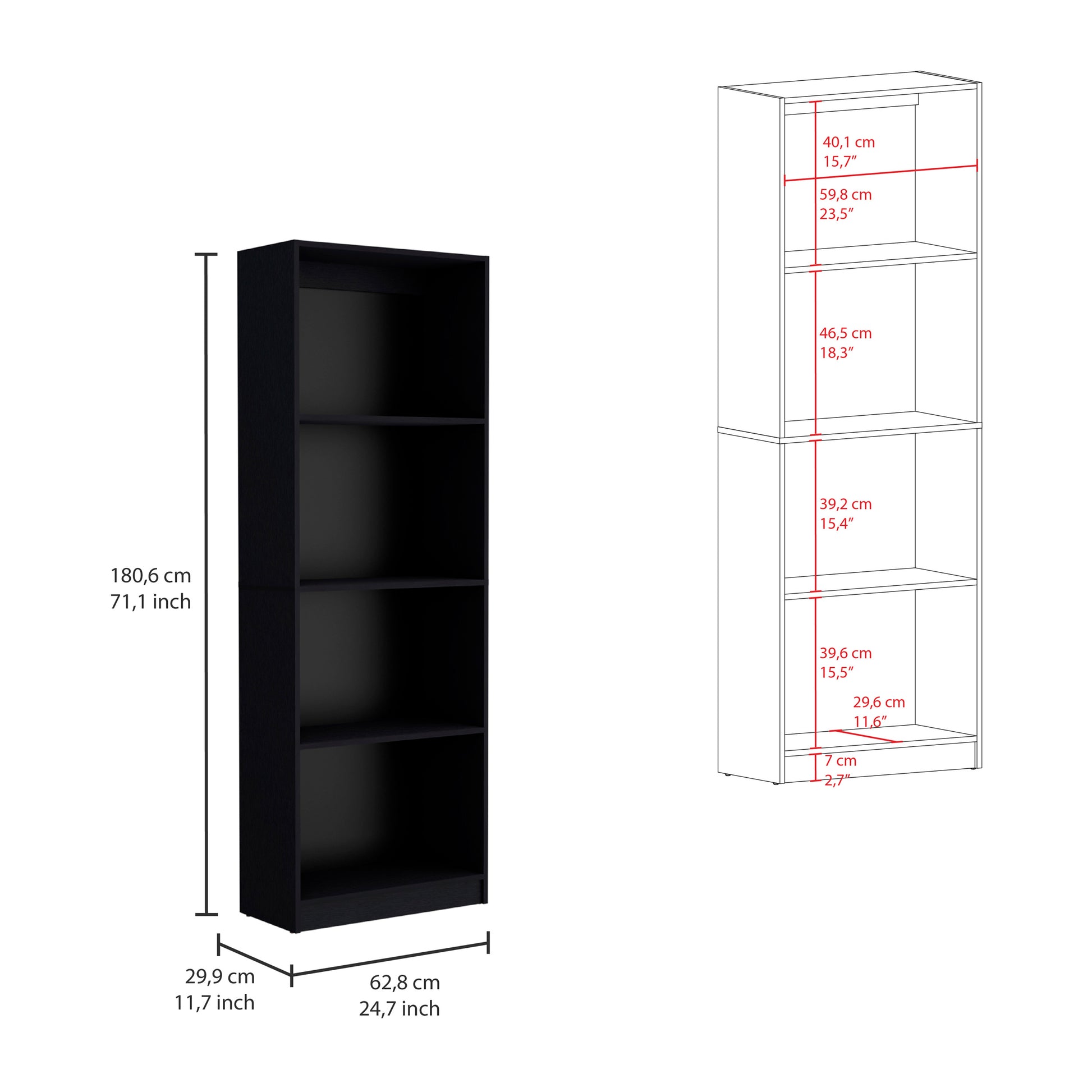 Durant 3 Piece Home Bookcase Set, 67" Wide With 13 Shelvesliving Room Set Set Black Black Particle Board