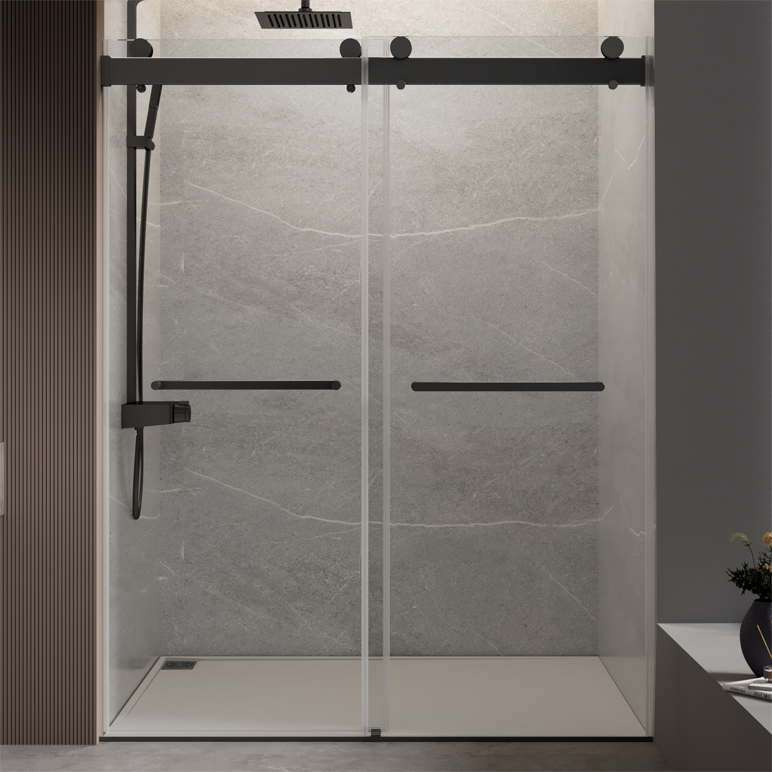 68" 72" W X 76" H Double Sliding Frameless Soft Close Shower Door With Premium 3 8 Inch 10Mm Thick Tampered Glass And Easy Cleaning Coating, Matte Black 22D02 72Mb Matte Black Stainless Steel