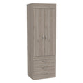 Armoire, Double Door Cabinet, Two Drawers, Metal Handles, Rod, Light Gray Light Gray Solid Wood Mdf Engineered Wood