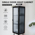 Retro Style Freestanding Metal Tall Display Cupboard With Glass Door And Three Detachable Shelves For Office, Living Room, Kitchen Console Sideboard,Bedside Entryway Black Old Sku:W68751715 Black Steel