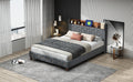 Gray Full Bed With Elegant Gold Metal Buttons, Built In Usb Ports, Phone Storage Pocket, And Spacious Headboard Shelving Sturdy Frame Supports Up To 300 Lbs,Mattress Not Included Box Spring Not Required Full Aqua Grey Abs