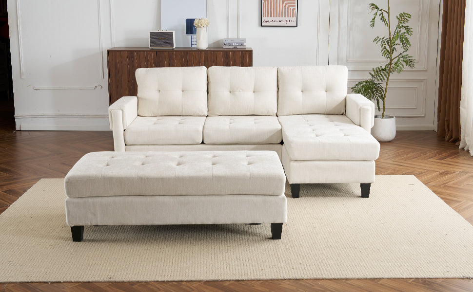 83.4" L Shaped Sofa Sectional Couch Sofa Bed With Two Usb Ports, A Movable Ottoman And A Reversible Chaise Lounge For Living Room, Beige Beige Foam Chenille 5 Seat