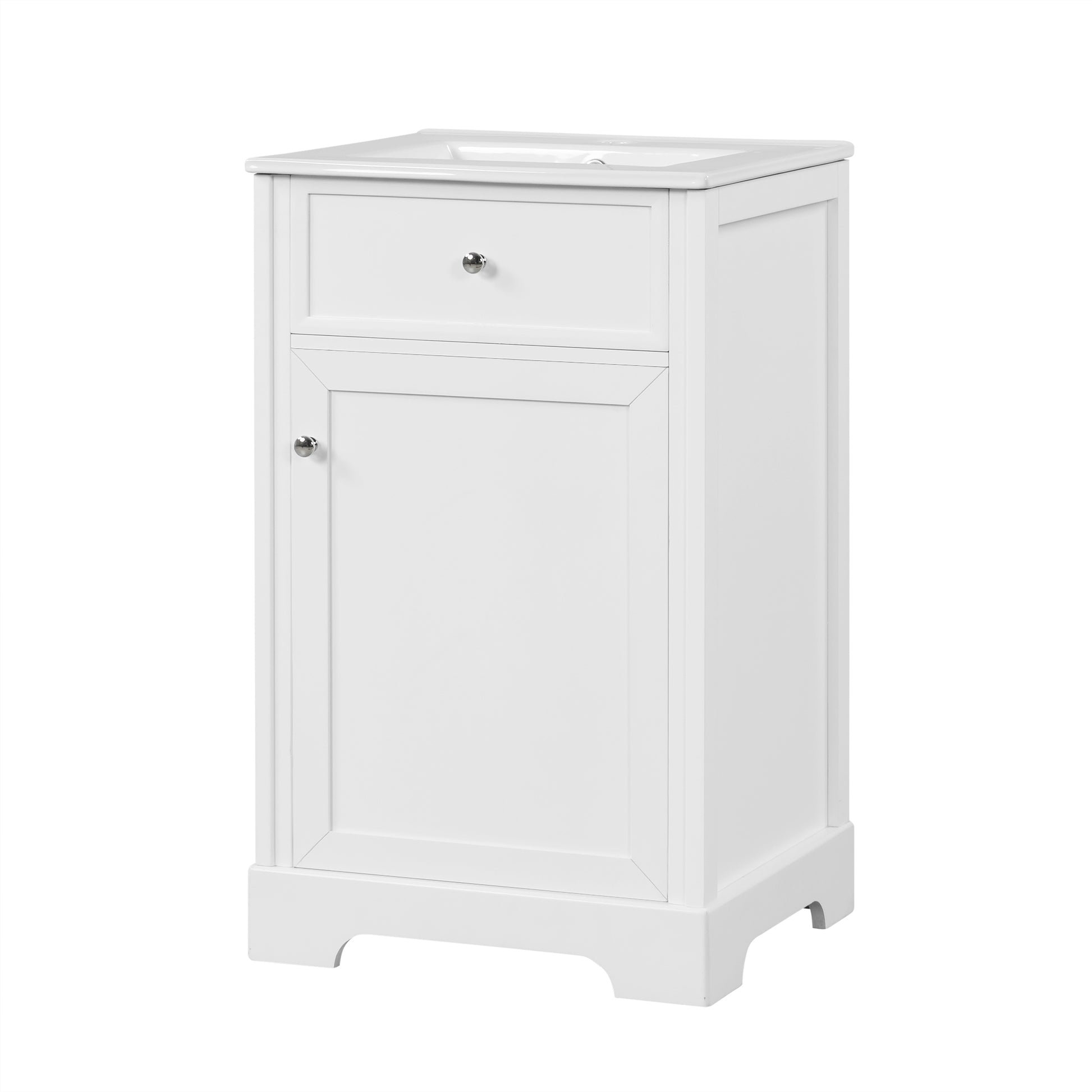 20" Bathroom Vanity With Sink, Bathroom Cabinet With Soft Closing Door, Storage Rack And Adjustable Shelve, White White Mdf