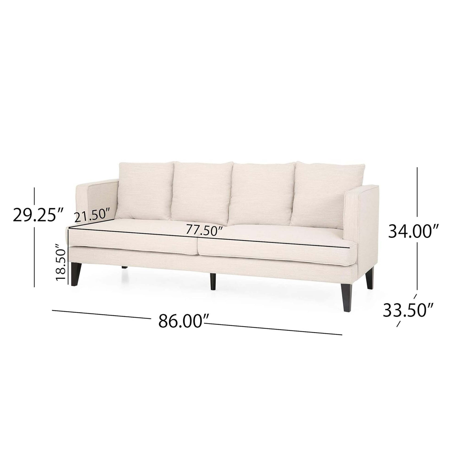 Mirod Comfy 3 Seat Sofa With Tufted Back And Arm, Modern For Living Room Beige Fabric 3 Seat