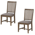 Wooden Chair With Fabric Upholstered Seat And Slat Style Back, Set Of 2, Oak Brown And Gray Grey Brown Wood Fabric