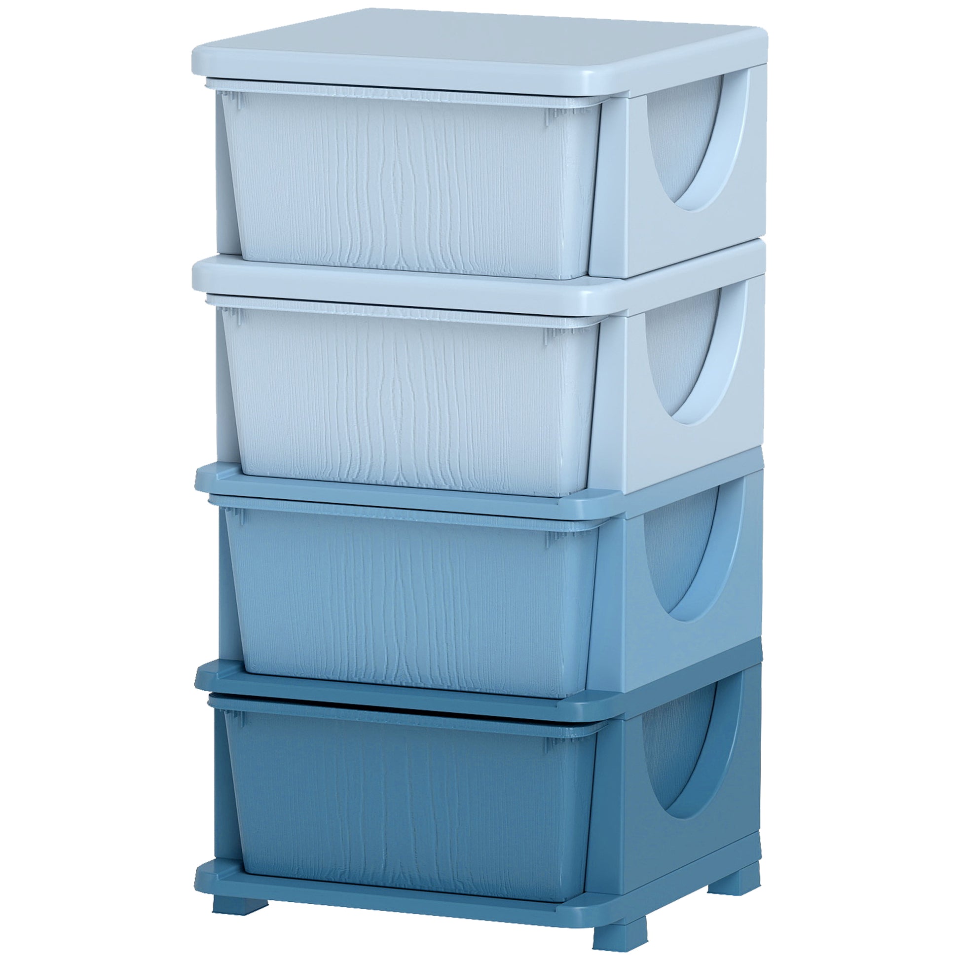 Qaba 4 Tier Kids Storage Unit, 4 Drawer Chest Toy Organizer Plastic Bins For Kids Bedroom Nursery Kindergarten Living Room For Boys Girls Toddlers, Blue Blue Plastic