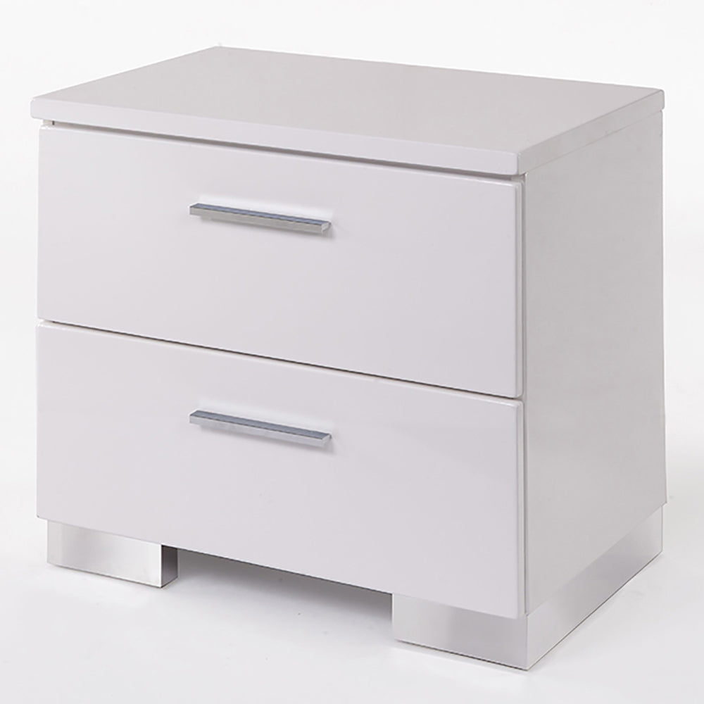 White And Chrome 2 Drawer Nightstand White Silver 2 Drawers Bedroom Rectangle Contemporary Rubberwood Drawers White Wood