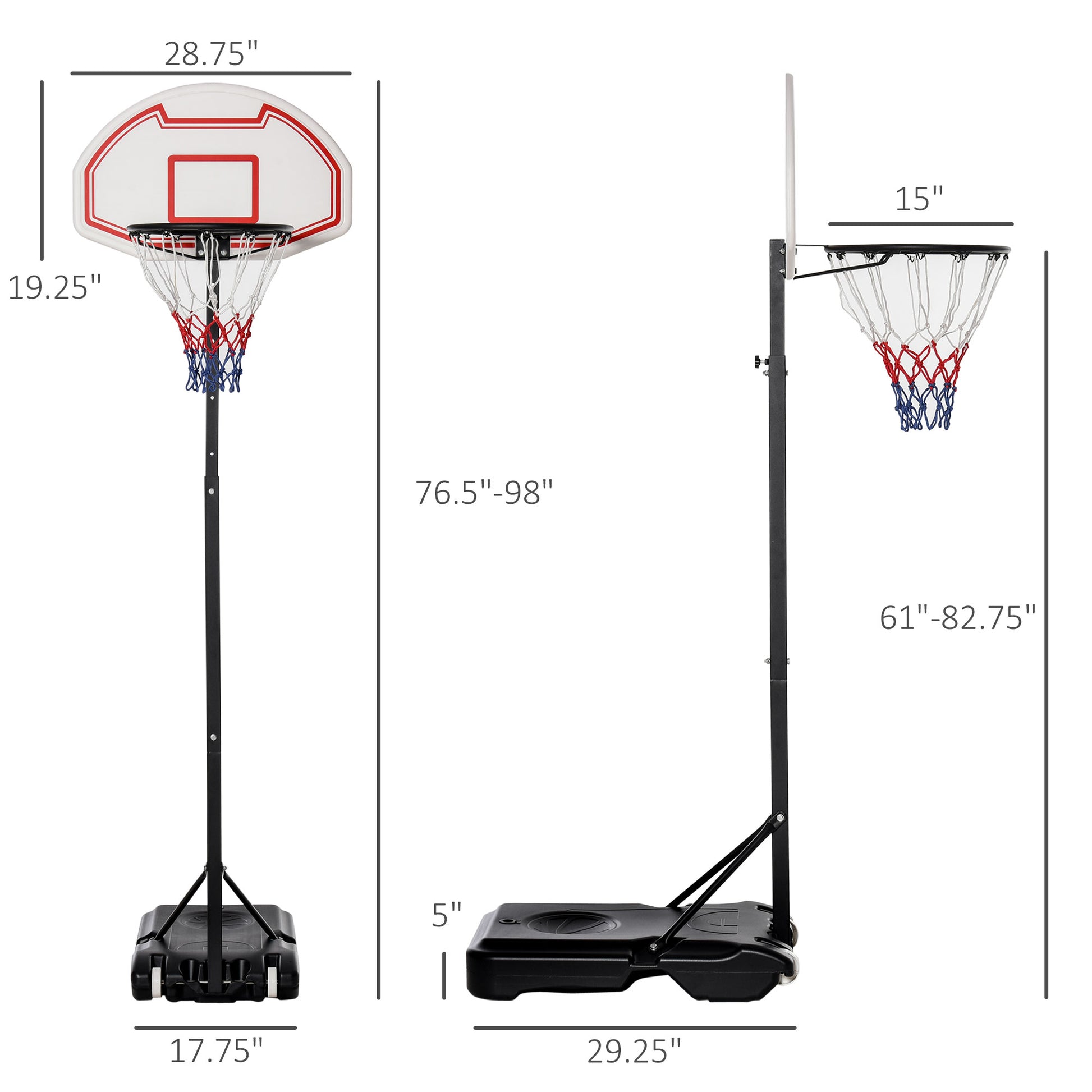 Soozier Portable Basketball Hoop Stand, 5.1 6.9Ft Height Adjustable Basketball System With 29'' Backboard And Wheels For Indoor And Outdoor Use, White White Steel