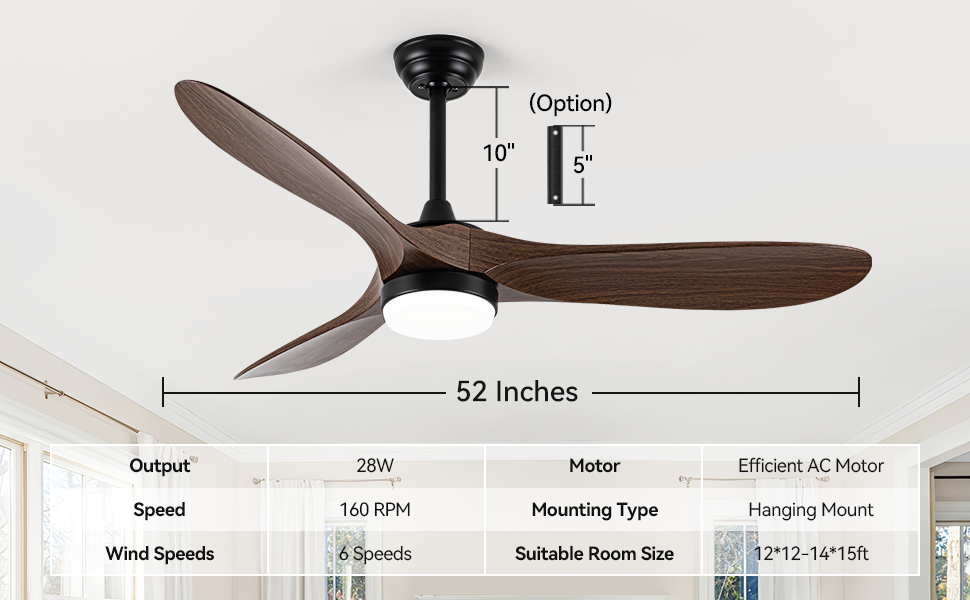 52 Inch Ceiling Fan With Light And Remote Control Timed Lighting, Reversible Airflow And Quiet Operation For Living Room & Bedroom & Outdoor Wood Modern Abs