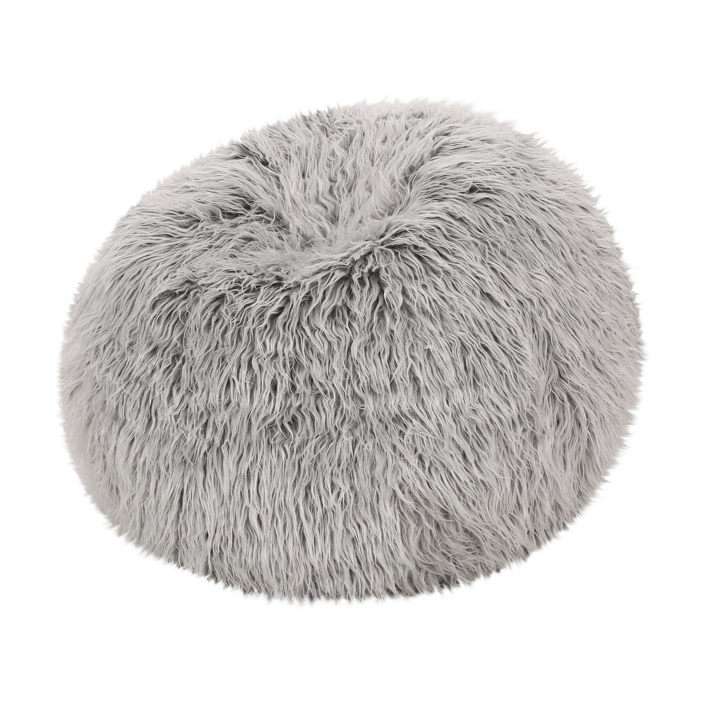 Hawley Silver Gray Faux Fur 3 Foot Bean Bag, Silver Gray Gray Faux Fur