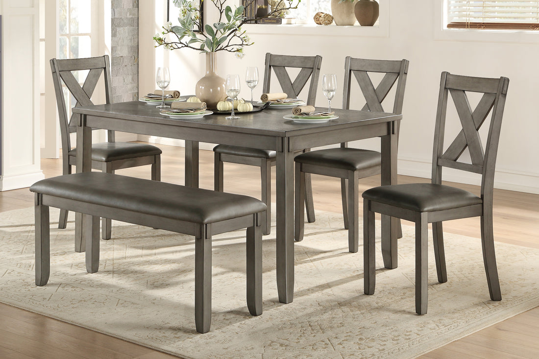 Transitional 6 Piece Dining Set Gray Finish Dining Table Bench 4X Side Chairs Upholstered Seats Wooden Dining Kitchen Furniture Wood Wood Gray Seats 6 Wood Bedroom 60 Inches Bench Seating Casual,Transitional 4 Leg Rectangular Dining Table With Chair And