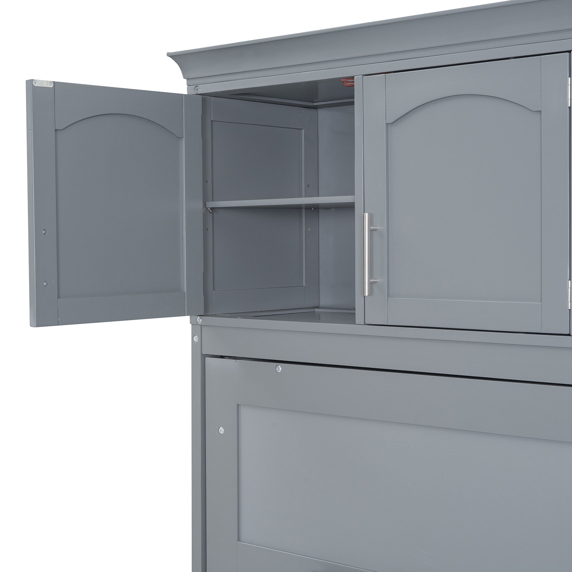 Full Size Murphy Bed Wall Bed With Top Cabinets,Gray Full Gray Plywood