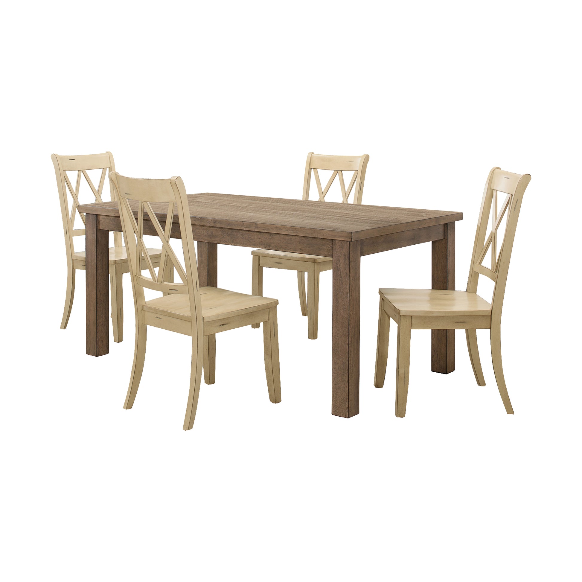 5Pc Dining Set Natural Finish Table And 4X Side Chairs Buttermilk Finish Wooden Kitchen Dining Room Furniture Wood Wood Cream Brown Seats 4 Wood Dining Room 4 Leg Rectangular Dining Table With Chair Wood