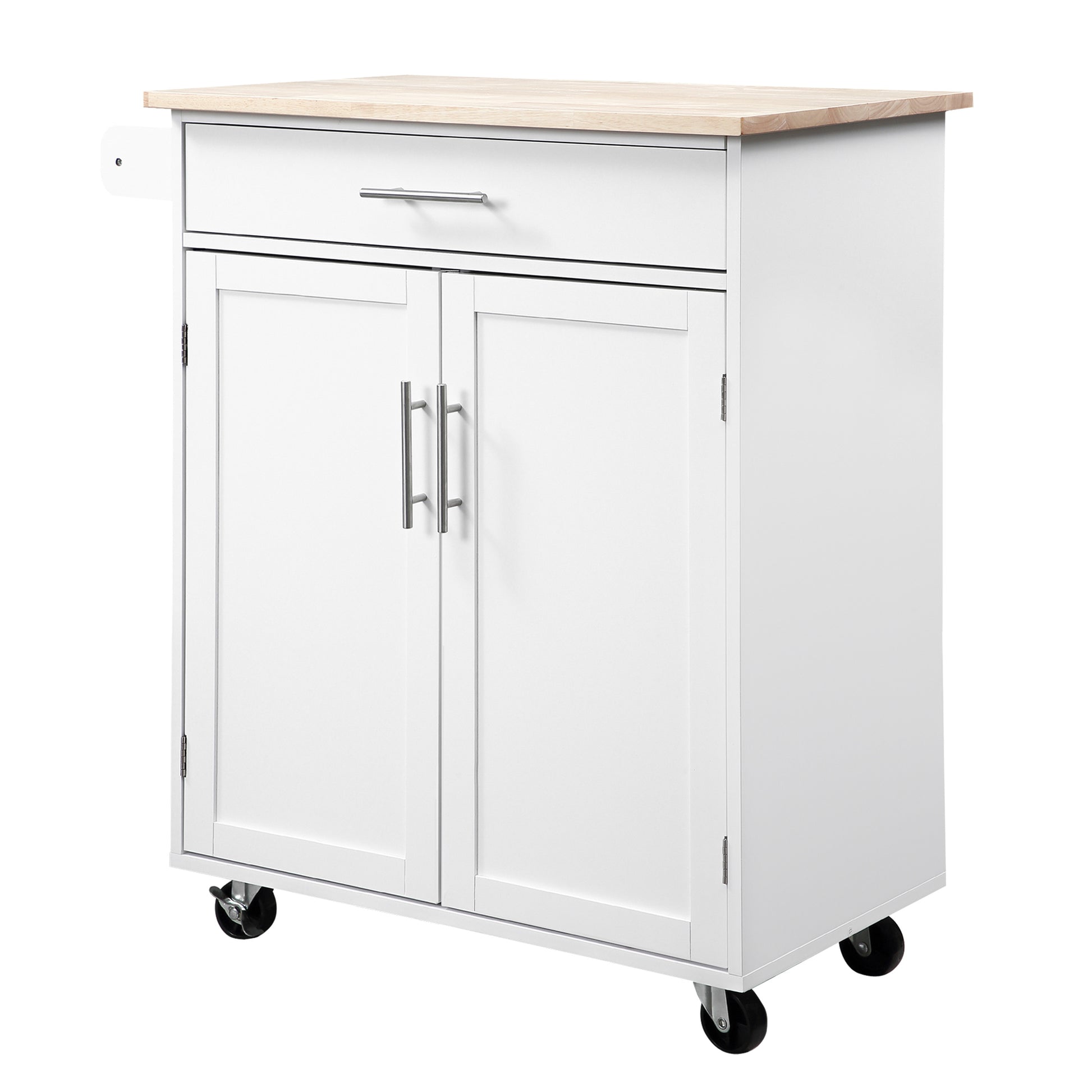 Homcom Kitchen Island Cart Rolling Trolley Cart With Drawer, Storage Cabinet & Towel Rack, White White Rubber Wood