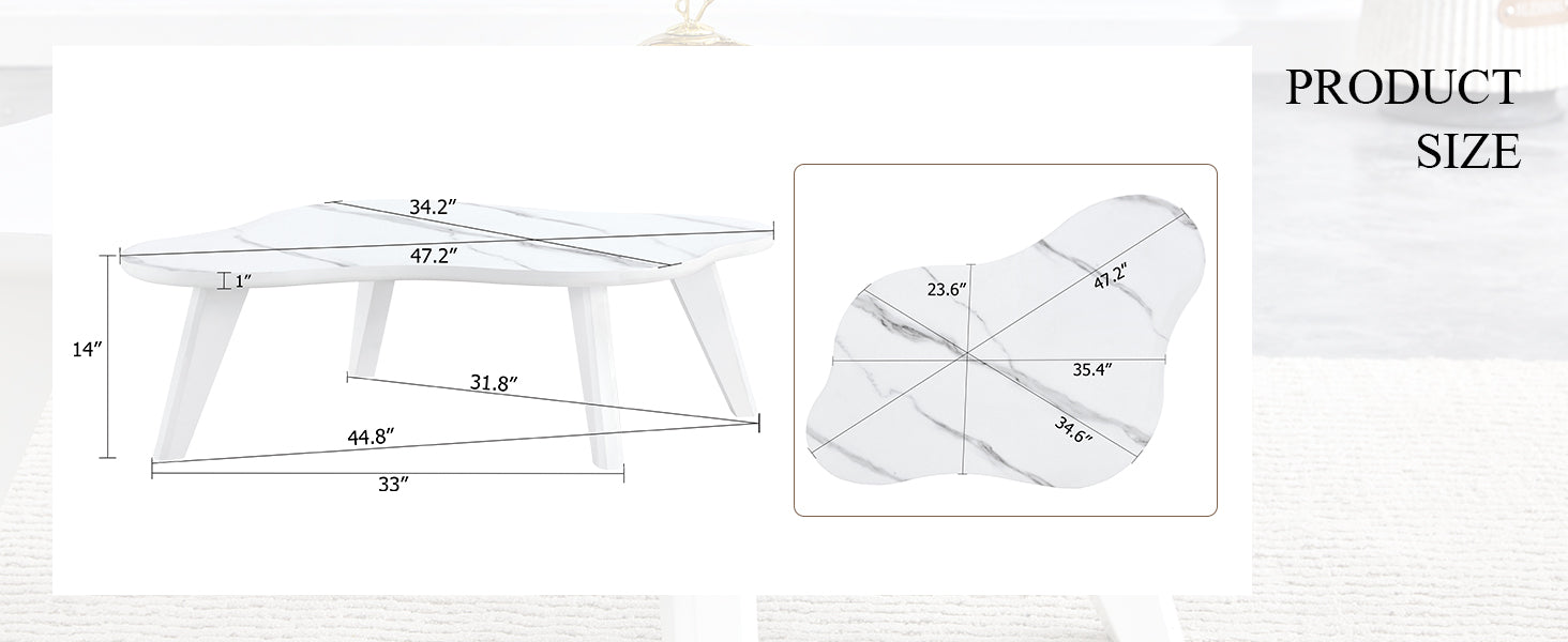 Modern Minimalist White Imitation Marble Tabletop Coffee Table. Solid Wood Spray Painted Desk Legs, Cloud Shape To Give You A Experience, Computer Desk. Suitable For Dining And Living Rooms. White Mdf