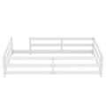 Twin Size Floor Bed, Montessori Floor Bed With Fence, Kids Montessori Bed Twin Size, Wood Montessori Floor Bed For Kids, Girls, Boys White White Wood Metal