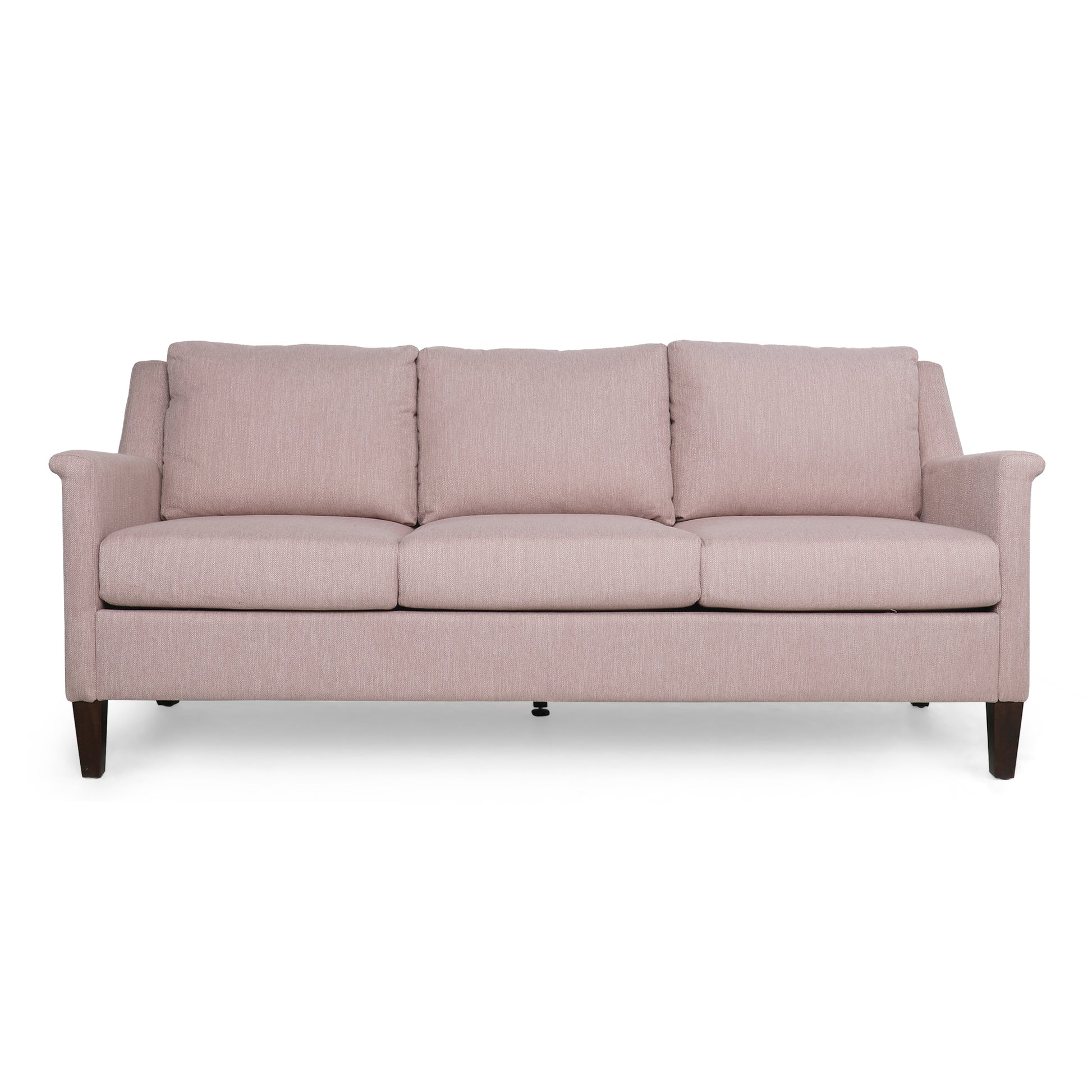 Comfy 3 Seat Sofa With Wooden Legs, Pu, For Living Room And Study Light Pink Fabric 3 Seat