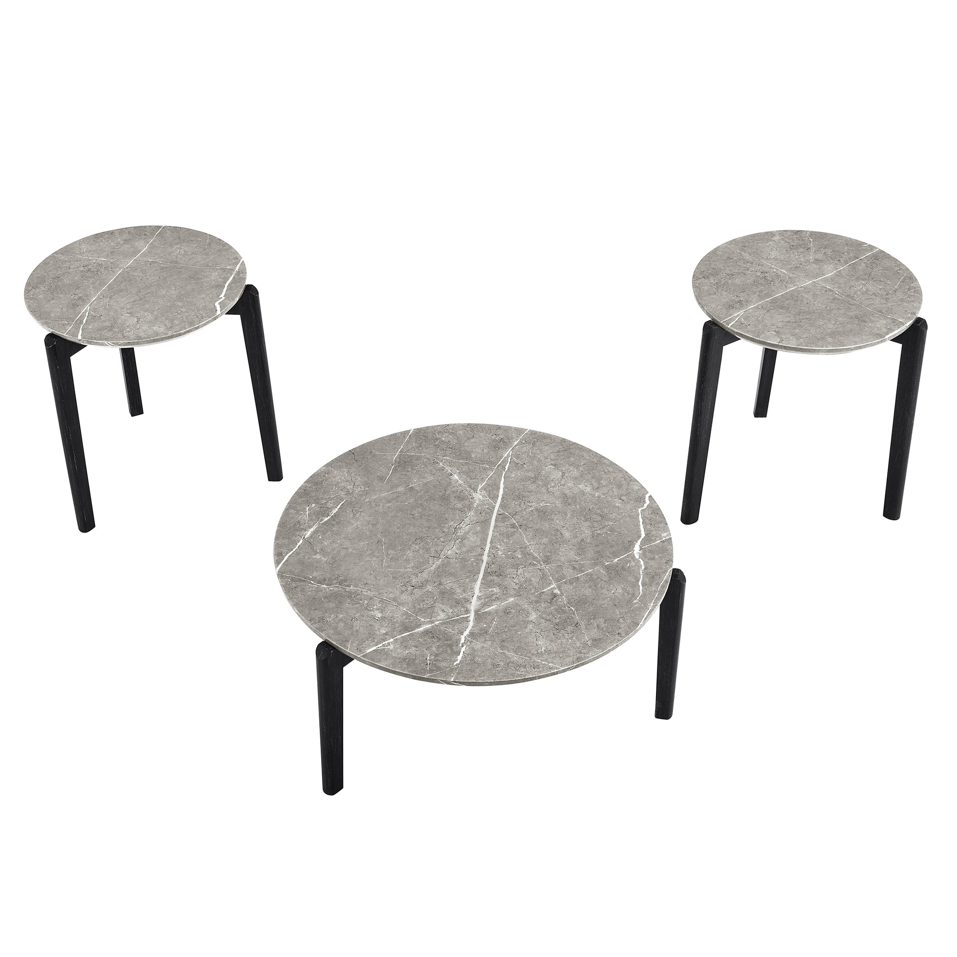 Living Room Coffee Table: Modern And Stylish 36 Inch Round Small Coffee Table, Imitation Marble Tabletop With Rubber Wood Solid Wood Legs, Wooden Coffee Table, Living Room, Office, Home Black Gray