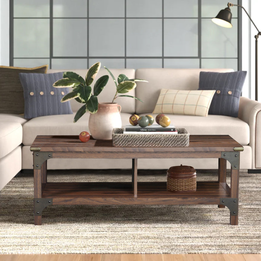 Coffee Table With 1 Drawer "Elegant Walnut Coffee Table With Industrial Accents Durable, Functional, And Stylish Centerpiece For Living Room" Walnut Solid Wood