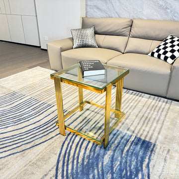 Golden Stainless Steel Double Layer Clear Tempered Glass End Table For Bed Room, Living Room Gold Clear Modern Square Stainless Steel,Tempered Glass