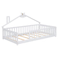 Twin House Shaped Bedside Floor Bed With Guardrails, Slats, Without Door,White Twin White American Design Pine