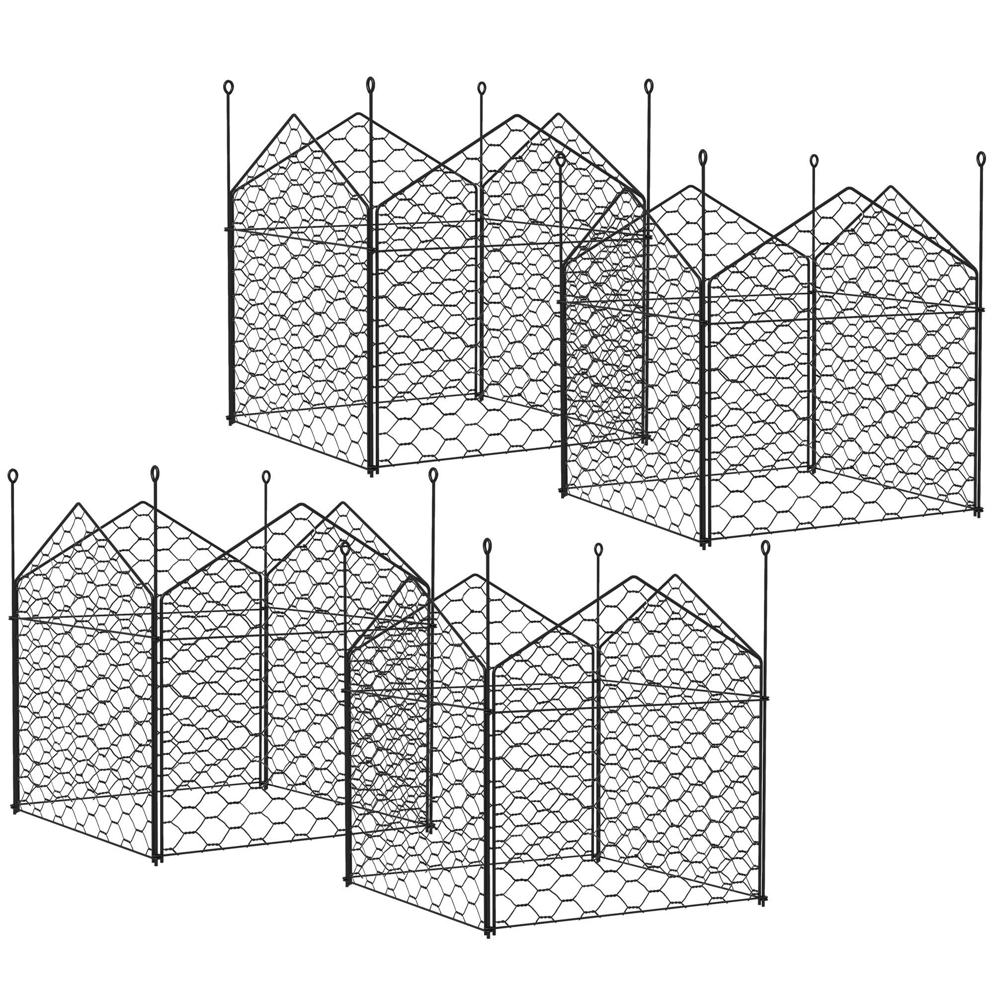 Outsunny Garden Chicken Wire Cloche, 12" X 14" Plant Protectors From Animals, 4 Pack Metal Crop Cages To Keep Animals Out, Black Black Steel